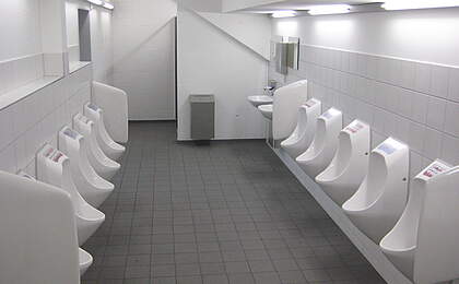 Waterless urinals at a stadium