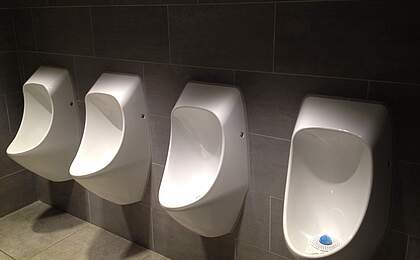 Waterless urinals in a rest stop